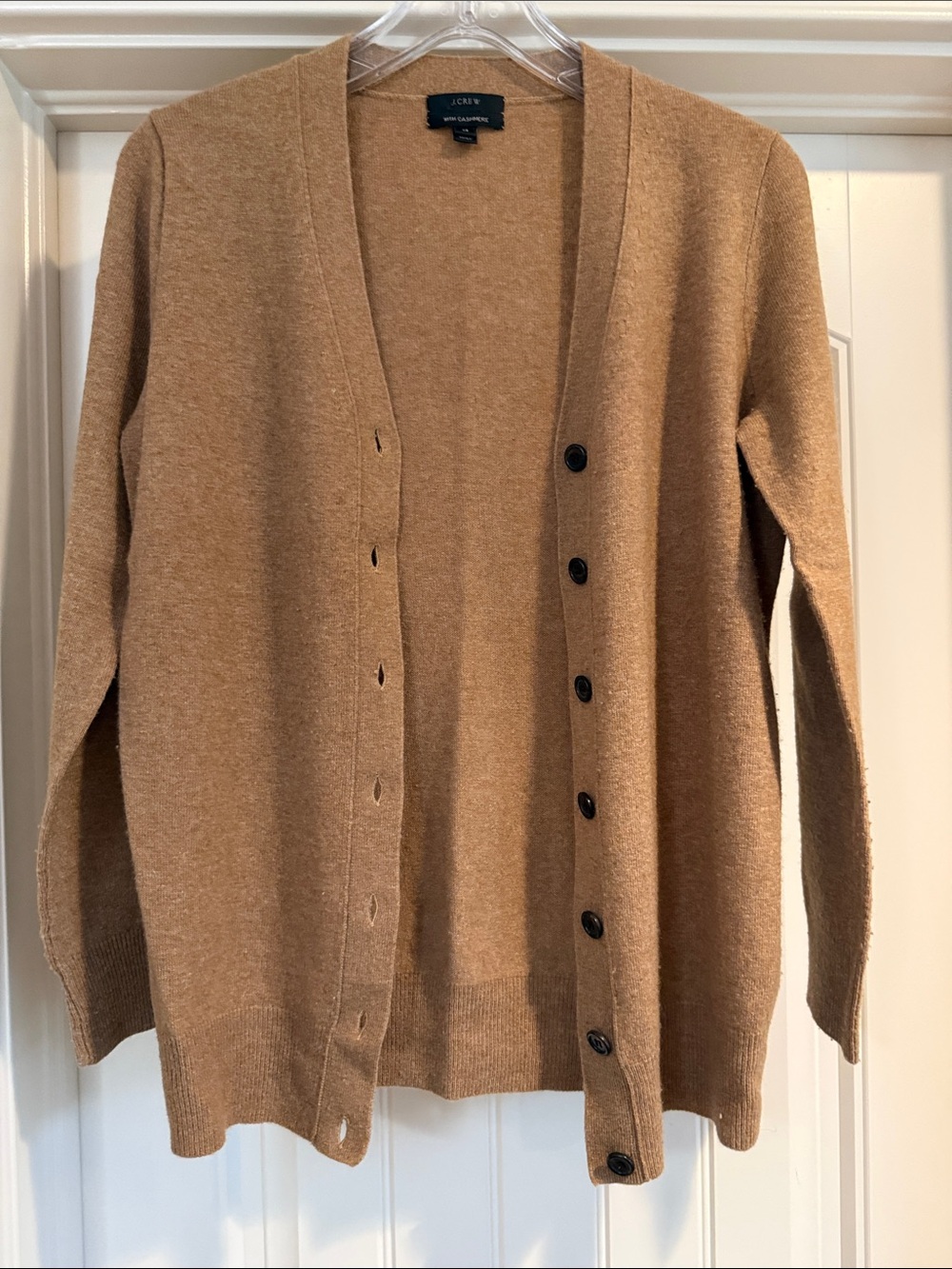 J. Crew Camel Button-Up V-Neck Cashmere-Blend Cardigan